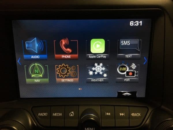 Chevy Crovette Menu screen display